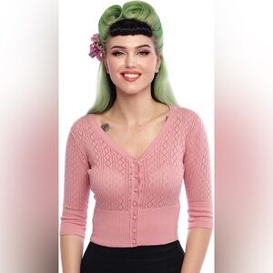 Collectif Pink Fitted Buttoned Sweater - UK size 16